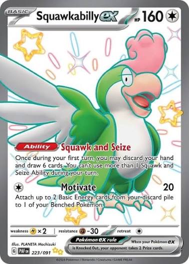 Squawkabilly ex 223/091 Shiny Ultra Rare Near Mint - Scarlet and Violet Paldean Fates