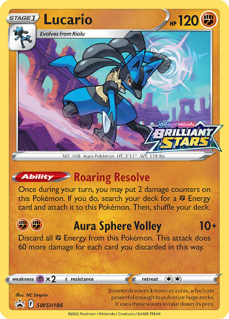 Lucario SWSH186 Stamped Prerelease Promo Near Mint - Brilliant Stars